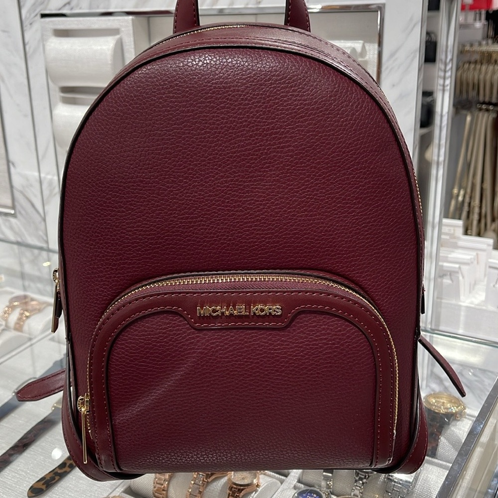 Michael Kors Jaycee Medium Pebbled Leather Backpack
 Oxblood/Golden 
NWT - Picture 2 of 16